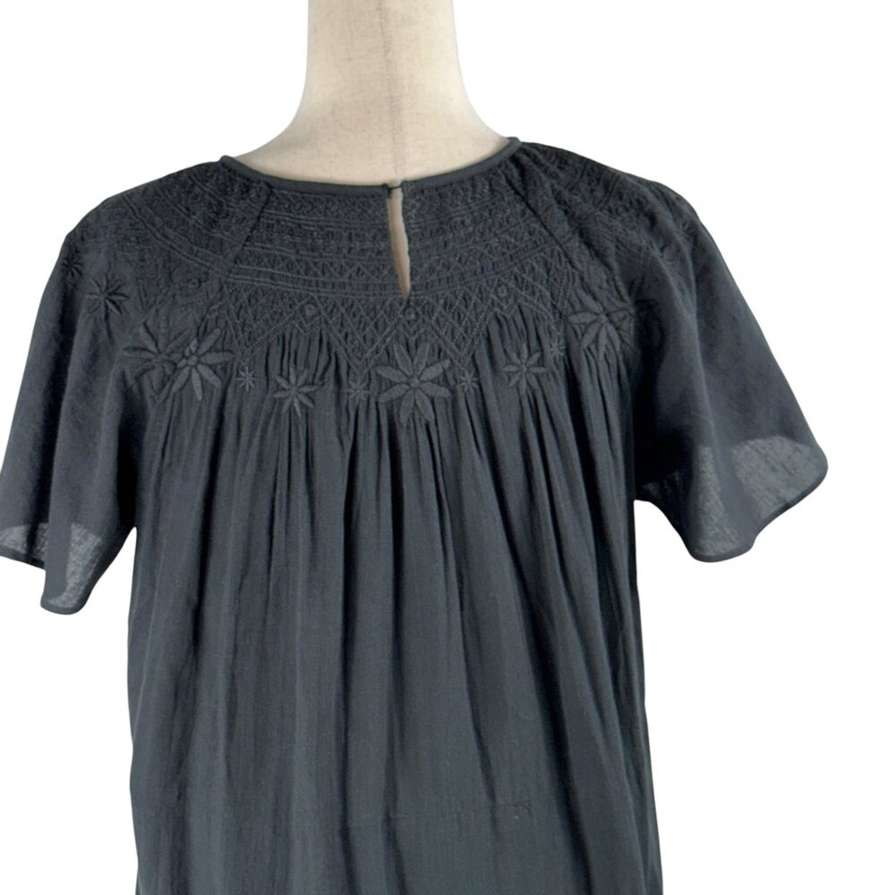 Madewell Black Cotton Boho Embroidered Tiered Midi Dress Size XS - Picture 10 of 15